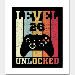 Level 26 Unlocked Funny Video Gamer 26th Birthday Gift Posters and Art